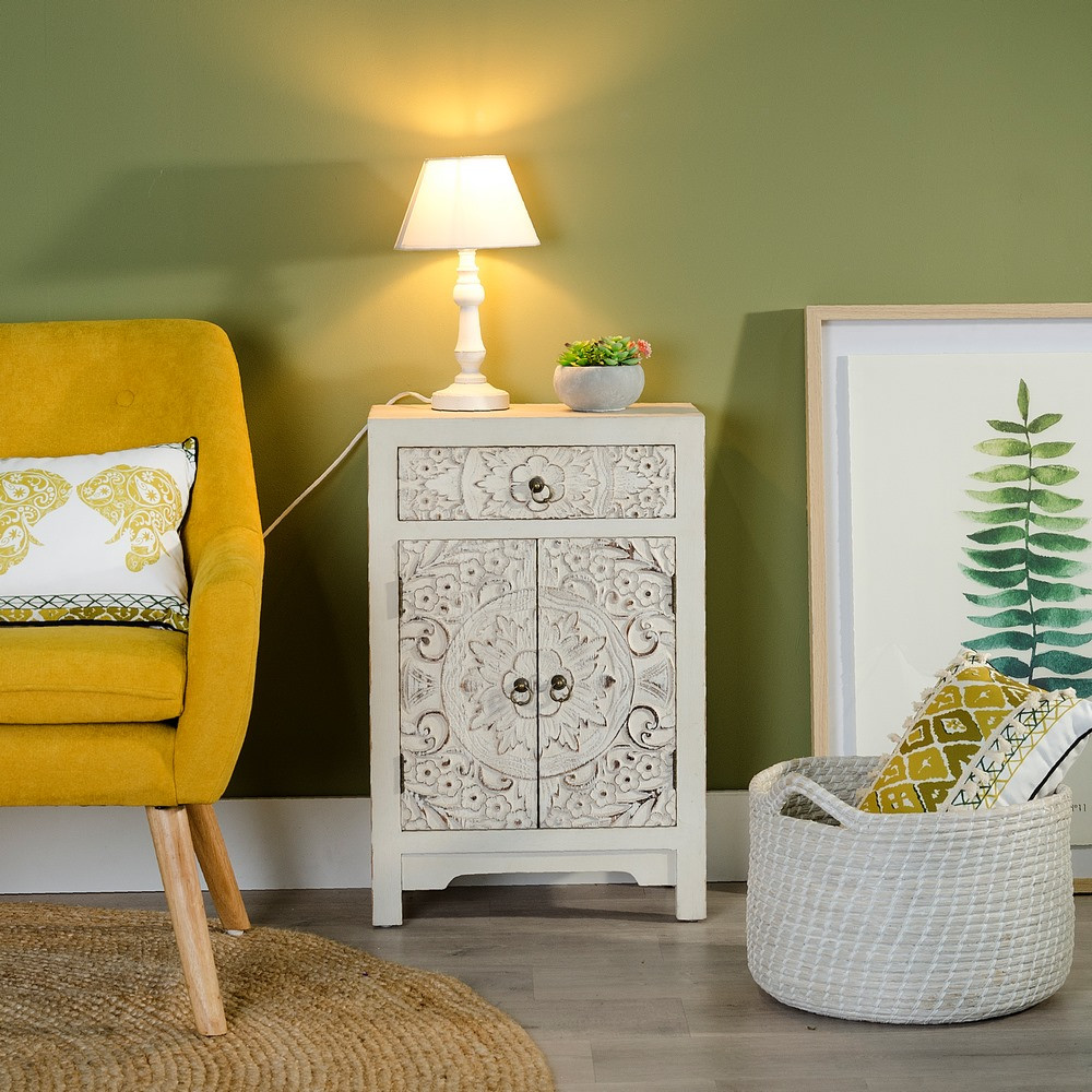 ️ Mesita de noche Oriental Blanco Rozado IX103162 | ️ Nuryba