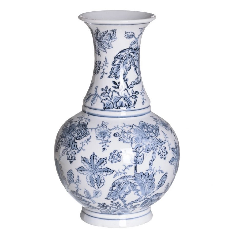 Jarrón chino oriental blanco azul Huangmei 35 cm IX154081